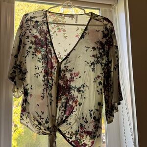 Floral Sheer Women's Top - Cream and Purple